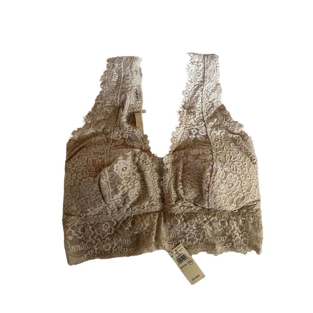 Aerie Beige Floral Lace Padded Longline Bralette NWT